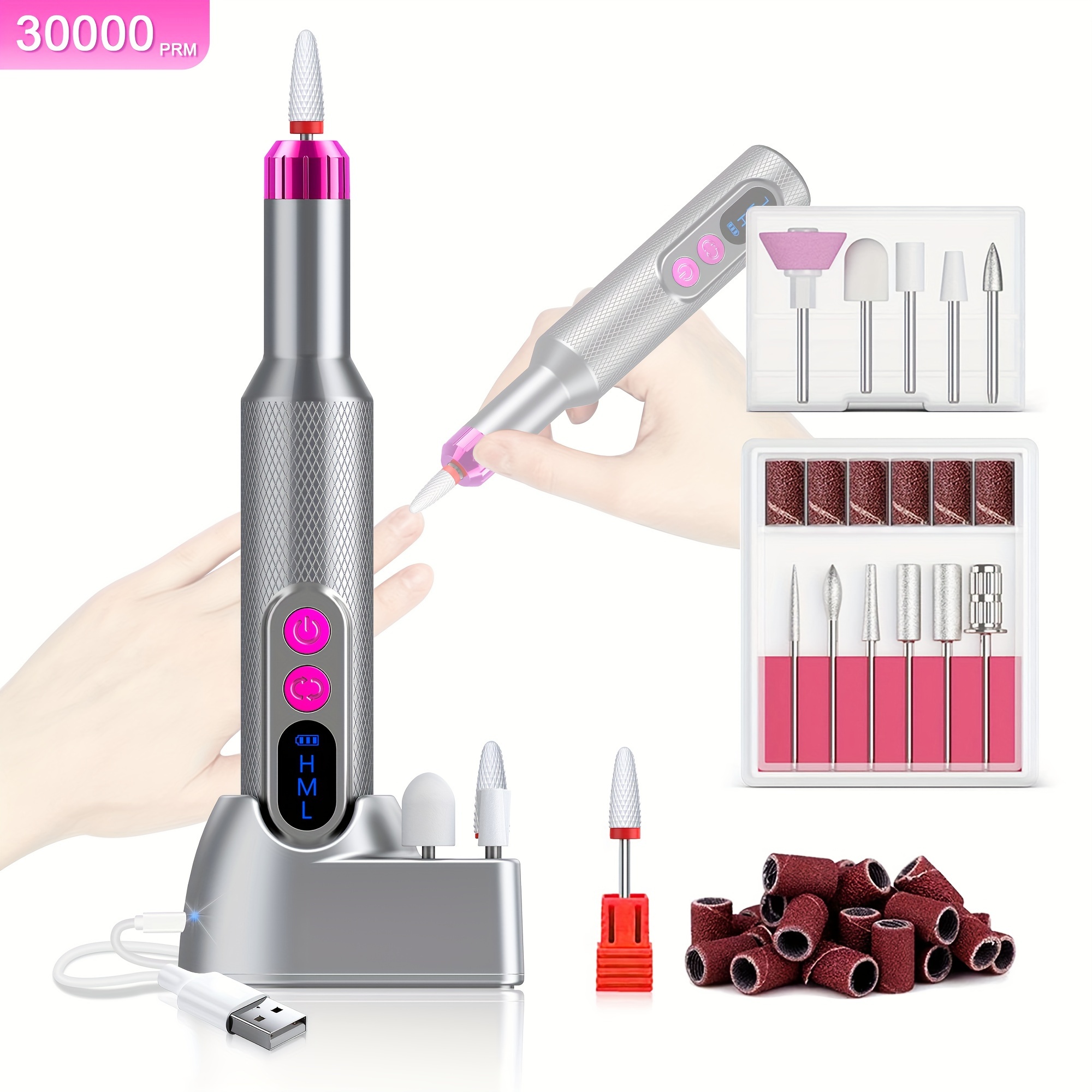 

Rechargeable 30000 Rpm High-speed Electric Nail File And Drill Machine Kit- Effortless Manicure & Pedicure Polisher -easy To Use And Effective Nail Care Tool