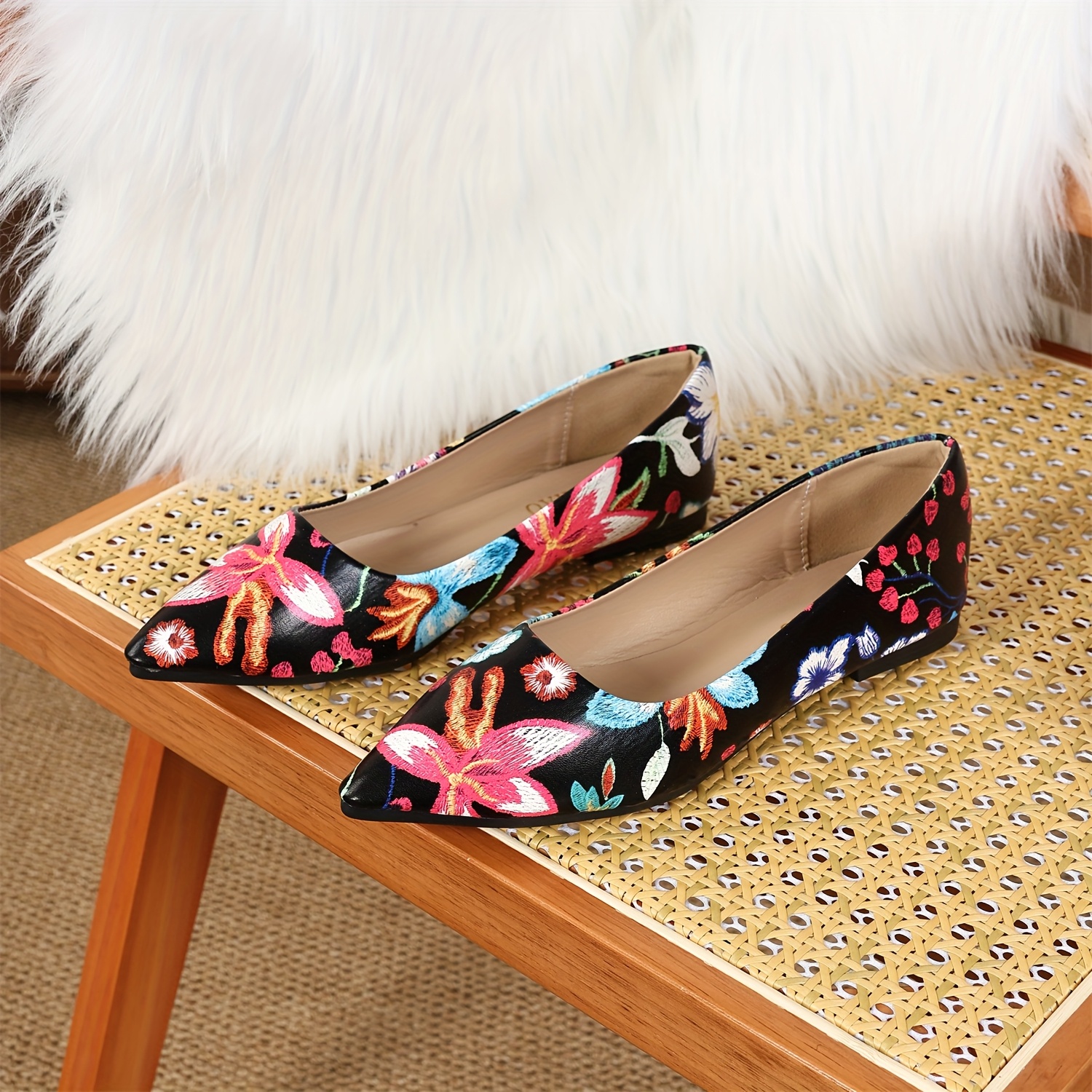 Shoes Women's Floral Flat Shoes Floral Print Lace-Up Flat Shoes