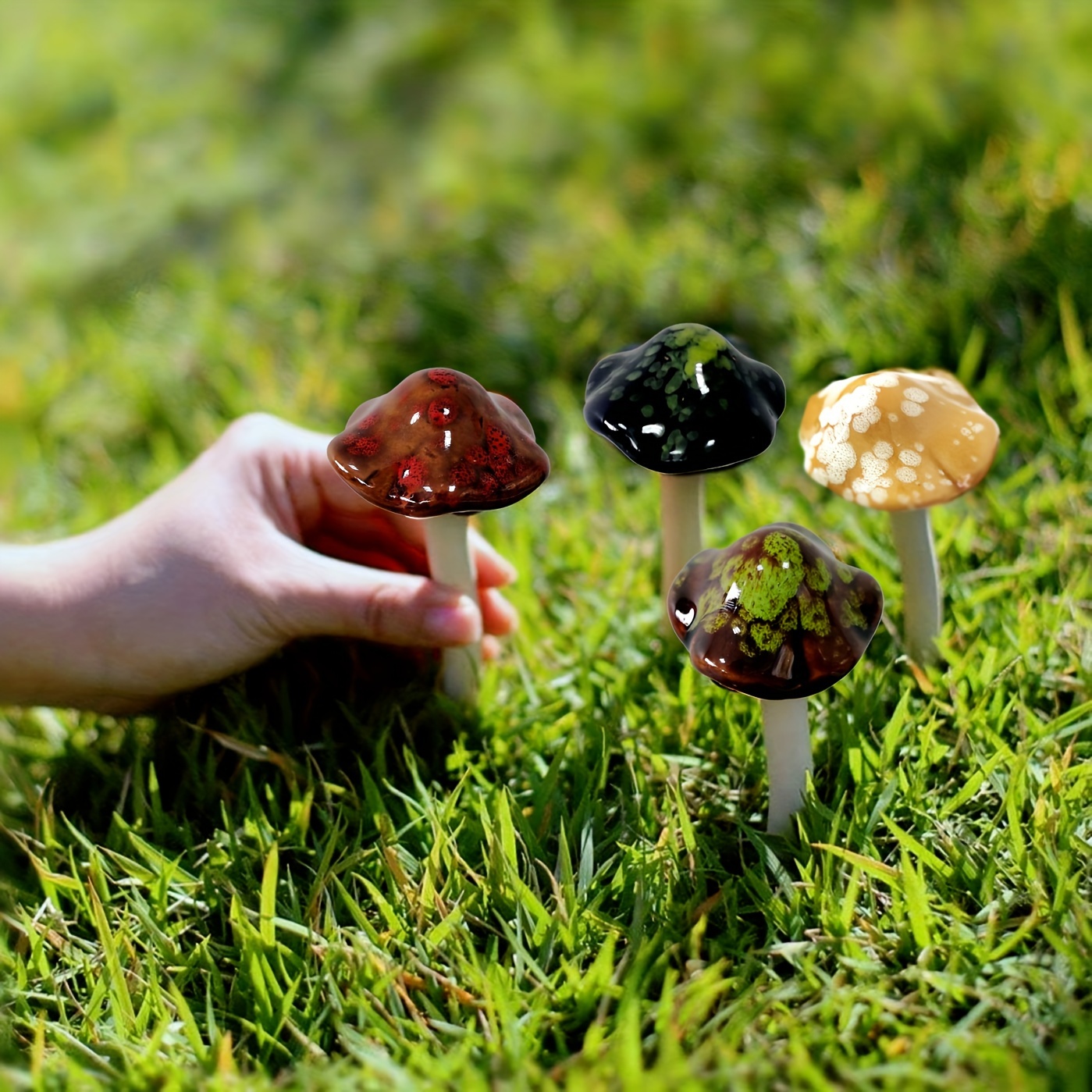 

4pcs Set Of Ceramic Mushroom Planters - Garden Decor, Pots & Bonsai, Ideal For Fairy Gardens & Outdoor