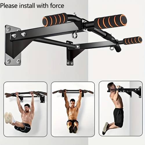 a sturdy wall mounted pull up bar with a solid triangular design suitable for home gyms with single or double bars ideal for bodybuilding and fitness equipment in black