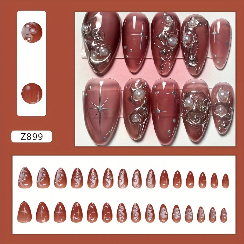 TEMU Dark Nail Stickers, Starry Detachable Nails, Irregular Press-on Nails, Three-dimensional Nail Art, And Design, 30pcs