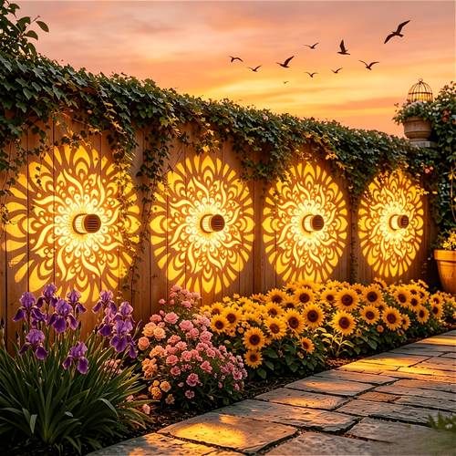 item picture 1pc warm solar projection light rated led pattern wall light for outdoor fence garden yard backyard steps patio porch railing and driveway a warm ambiance