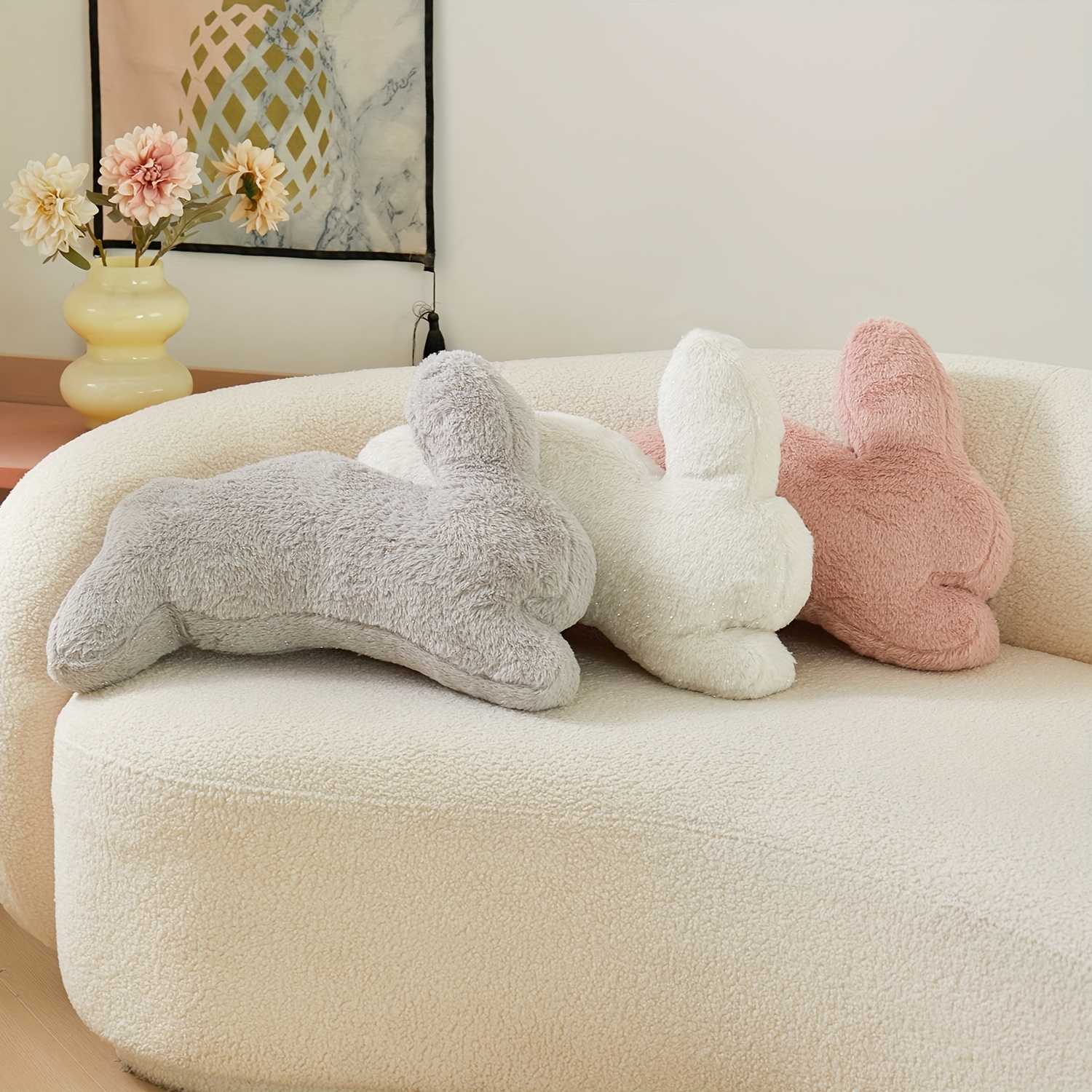 

1pc, Easter Fur Shaped Cushion Covers, Easter Rabbit Shaped Holiday Solid Pillow Covers, Suitable For Sofa, Living Room, Bedroom Home Decoration, No Pillow