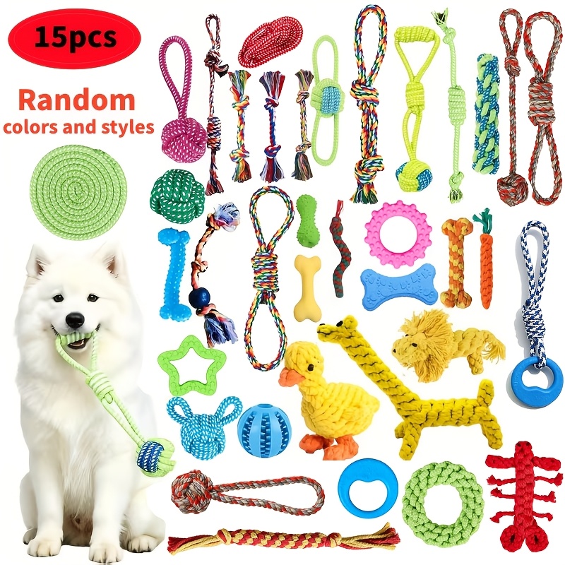 TEMU 15pcs Random Style Pet Toy Set, Dog Knot Toy, Teeth Cleaning Toy, Pet Interactive Toy, Tug Of War Toy