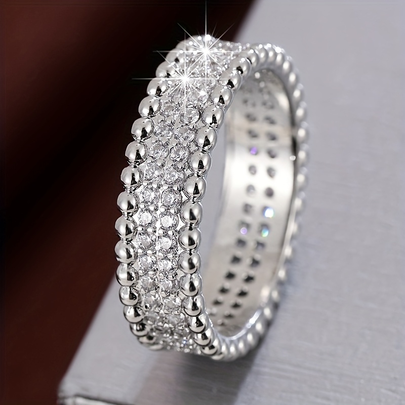 Women's Simple Beaded Edge Design Synthetic Zirconia Ring Set