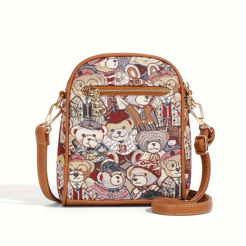 cute bear print crossbody bag fashionable versatile shoulder