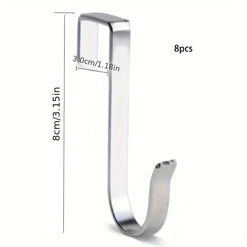 Image of 8pcs Of Stainless Steel Hooks, Detachable, Household Kitchen, Balcony, Bedside Cabinet, Door, Back Hook, Shelf Hardware Additions