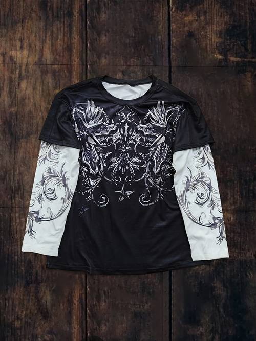 wealth attracting fashion trendy goth niche print round neck long sleeve t shirt