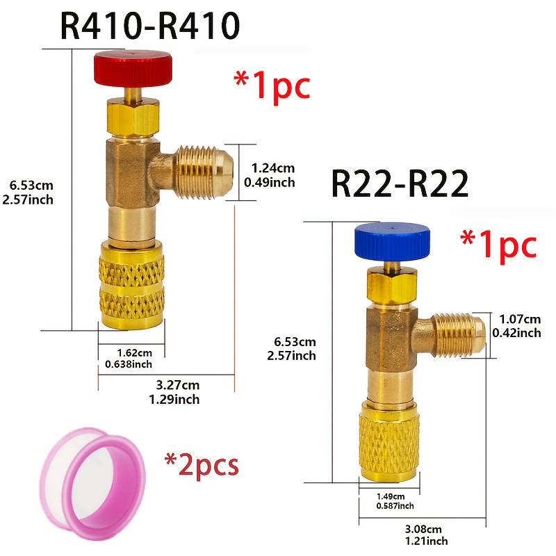 TEMU 4 pezzi (2 raccordi e 2 tappi) Valvola di per refrigerante - Adattatore per condizionatore d'aria R410A/R22 A| Raccordi in ottone antigelo da a
