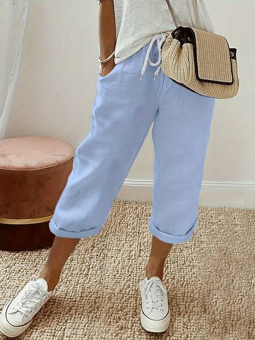 item picture womens casual solid loose drawstring capri pants