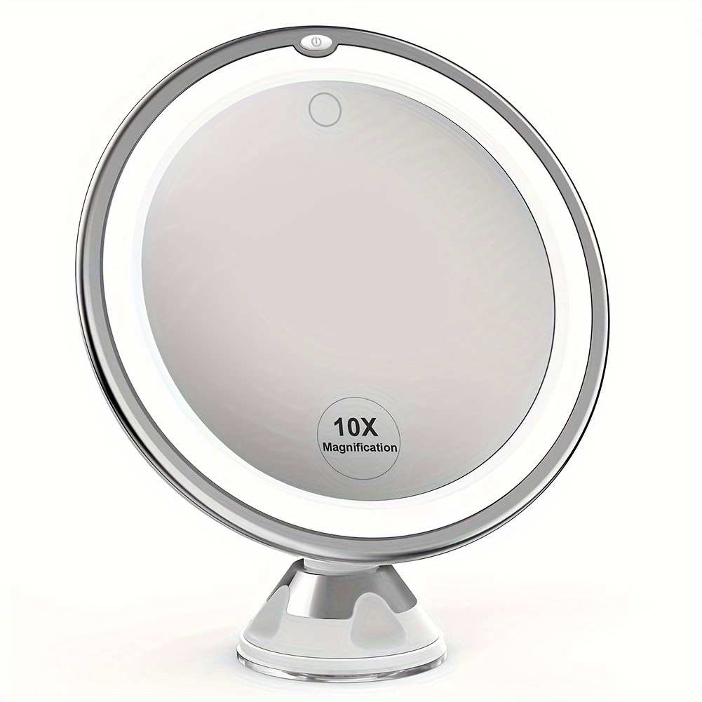 TEMU 1pc 10x Magnifying Lighted Makeup Mirror With 2 Color Lights, Touch Control, Brightness Adjustment, Powerful Locking Suction Cup, And 360 Degree
