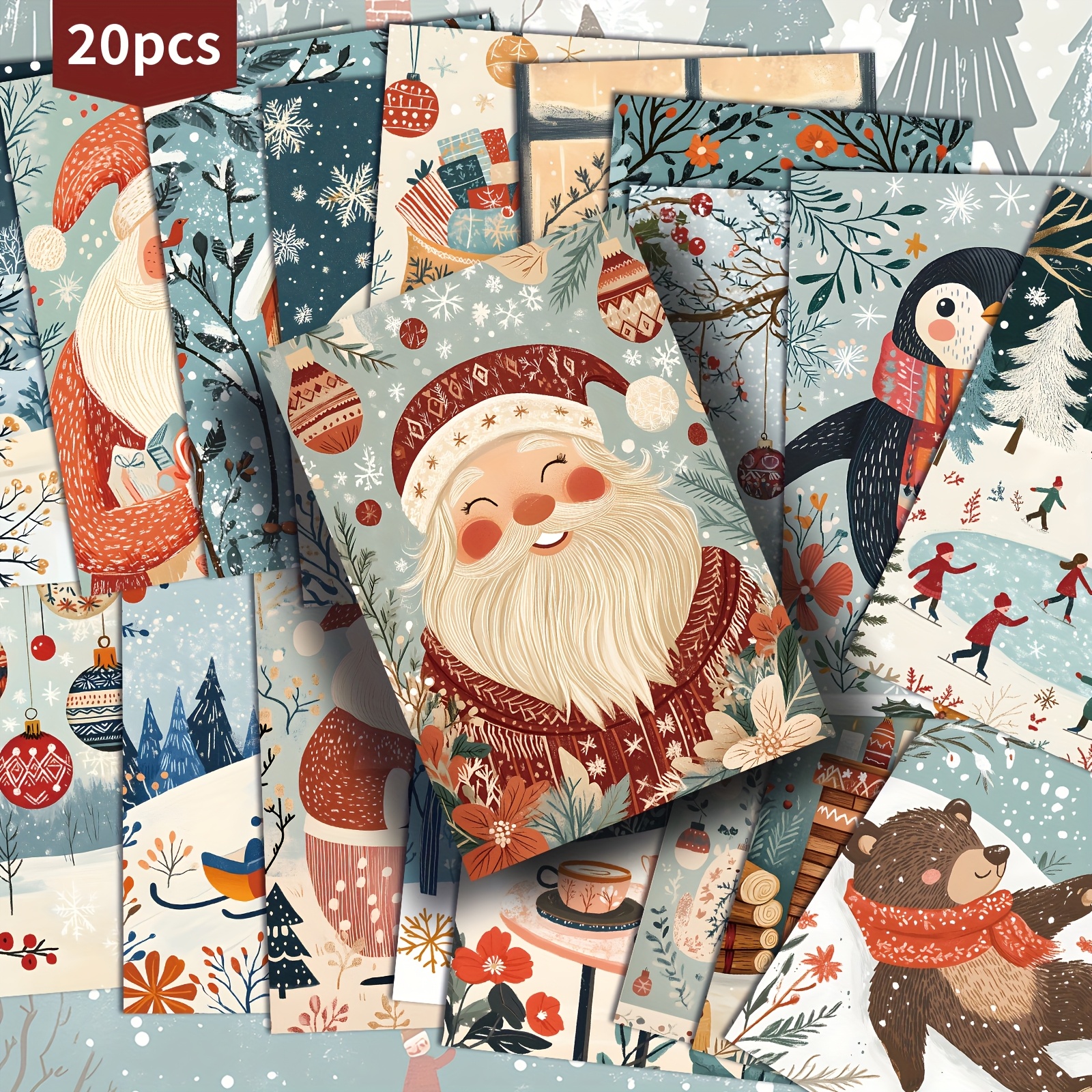 TEMU Set mit 20 blauen, illustrierten Weihnachtskarten im Format 4x6 Zoll, mit klassischer -Kunst, für Scrapbooking und Basteln