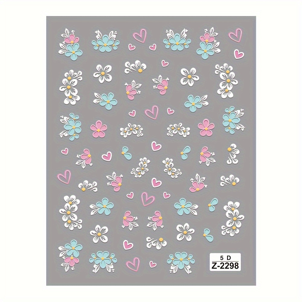 New 5d Relief Nail Stickers Spring Wildflowers 3d Adhesive Nail Stickers