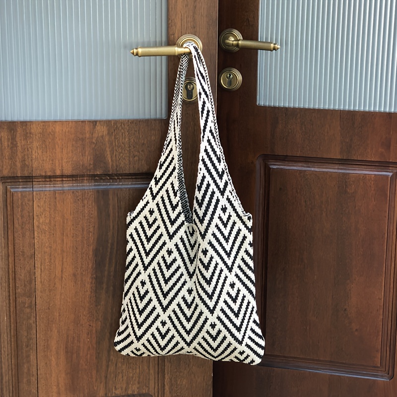 Image of Women Knot Shoulder Bag Portable Knitted Tote Bags Pouch Trend Travel Handbag Shopping Bags