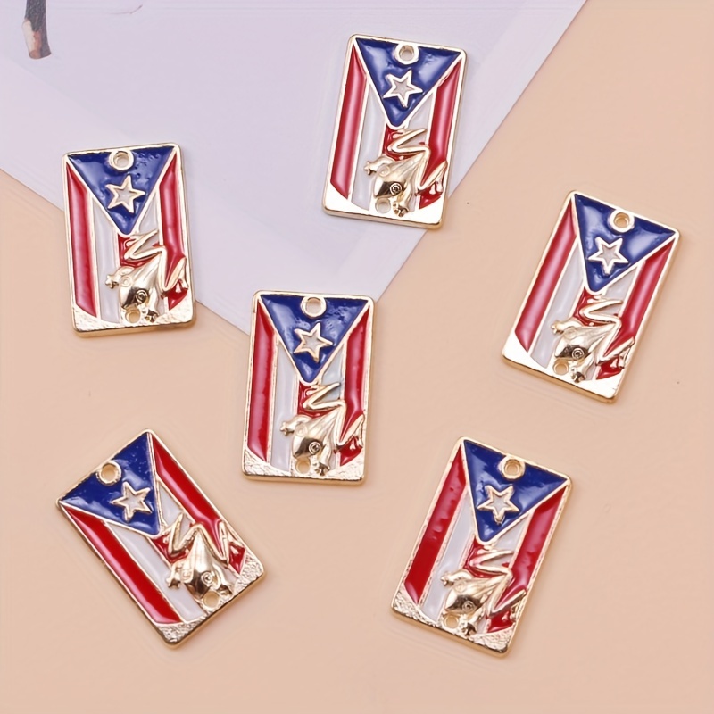 

5pcs Diy Patriotic Puerto Rican Flag Charms - Alloy Pendants For Crafting Keychains, Earrings, Necklaces, Bracelets - Red, With Golden Accents - Ideal For Women's Jewelry & Party Accessories