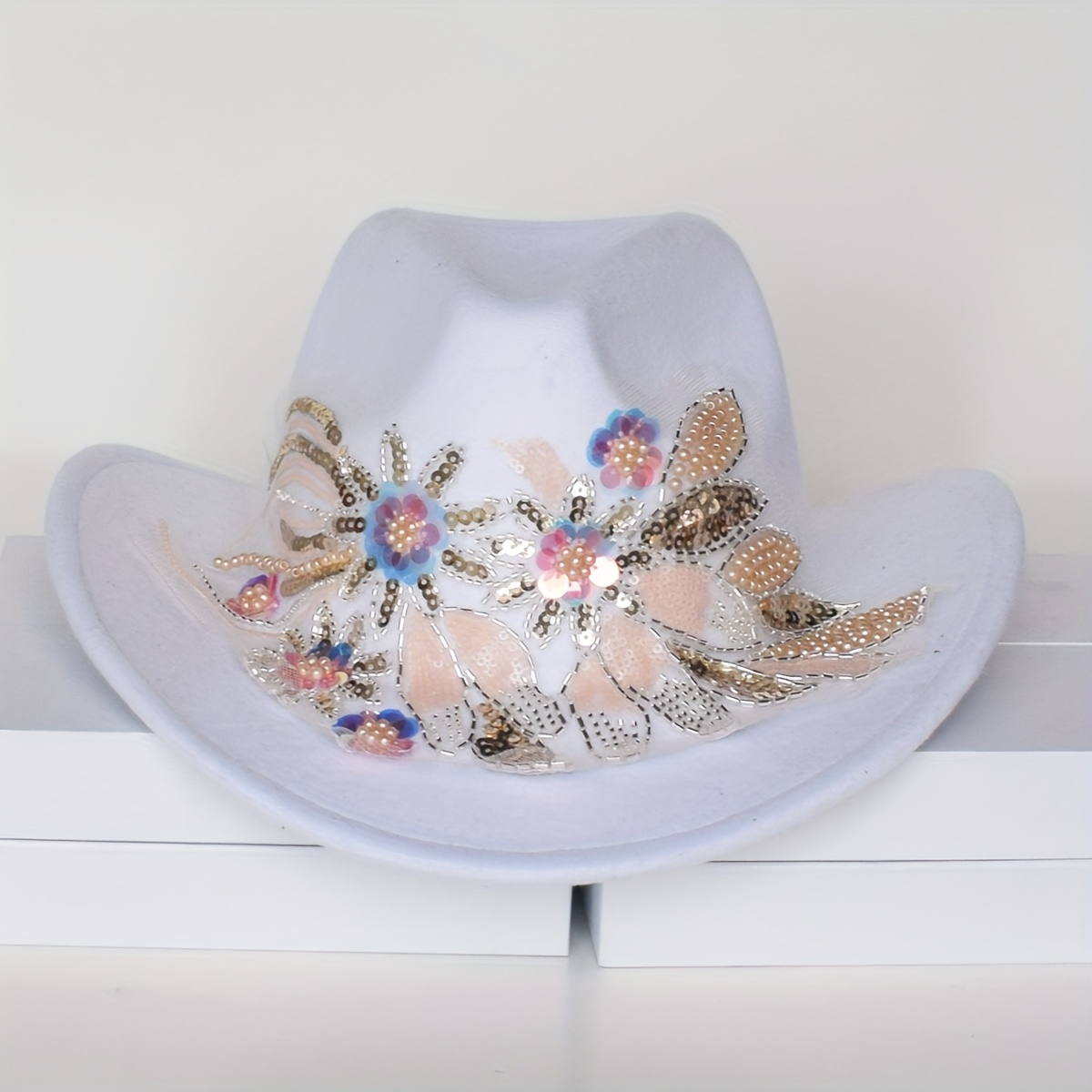 Western Costume Hat EOZY Tie Dye Denim Patchwork Cowboy Hat  display picture 1