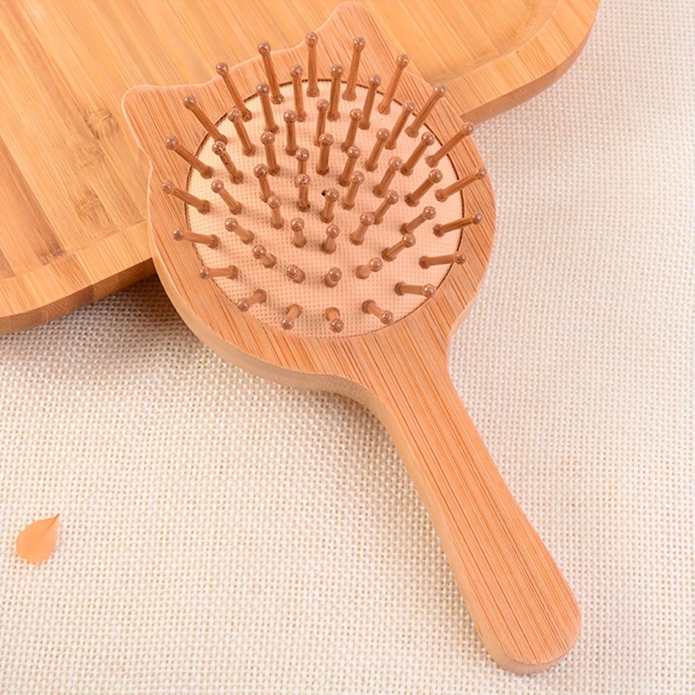Image of 1pc Cute Cat Wood Bamboo Hair Brush Bamboo Massage Air Cushion Hair Brush Travel Hotel Massage Scalp Comb Bamboo Paddle Detangling Hair Brush