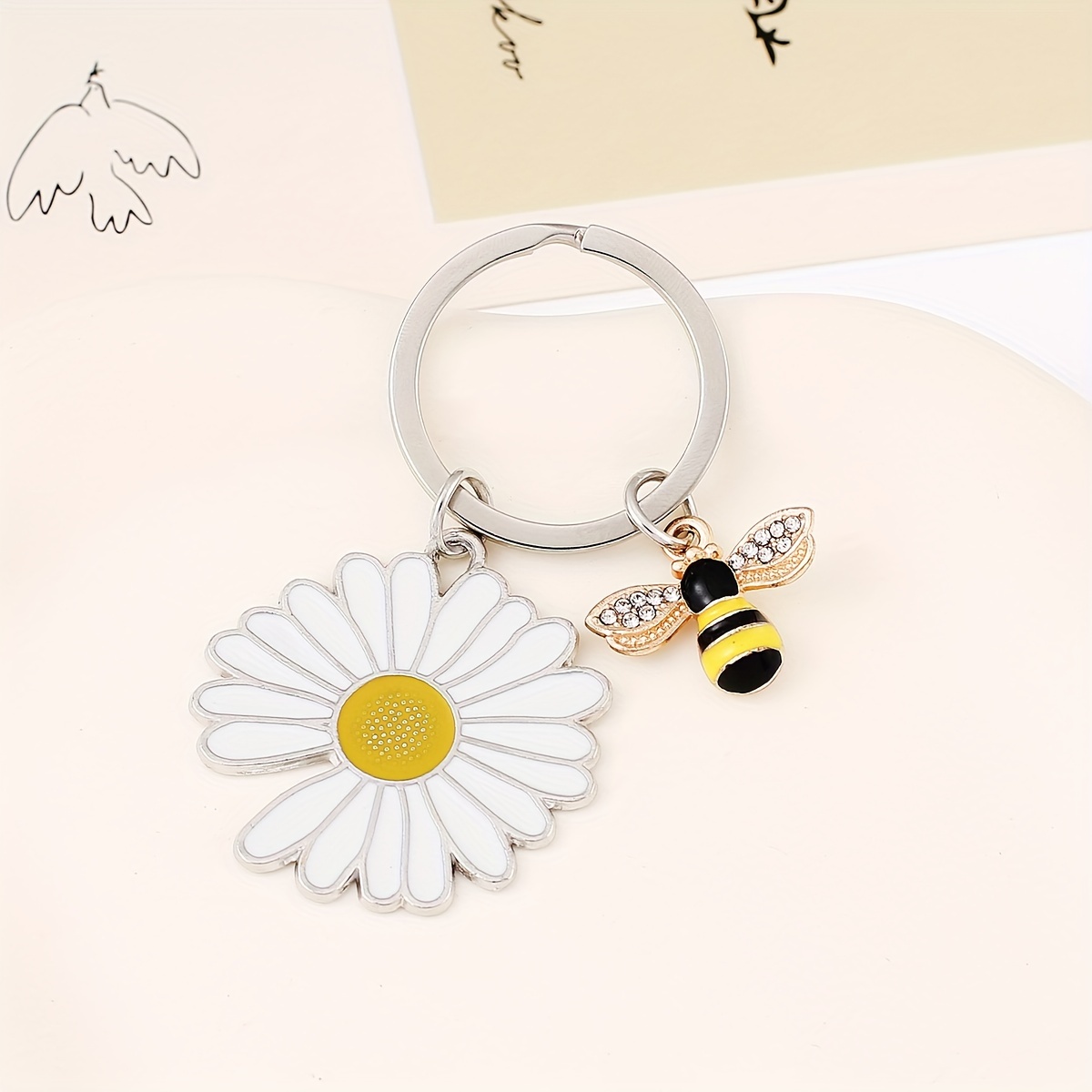 

12pcs Alloy Daisy Flower And Bee Keychains, Round Floral Key Rings With Turnbuckle Clasp For Women, Decorative Backpack Charms, Plant-themed Anniversary Gifts Set