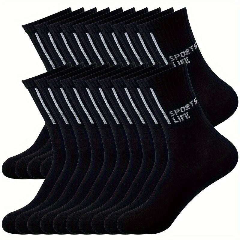 

20 Pairs Of Men's Mid-calf Socks, Breathable Long Socks, Solid Color, Sports And Casual Men's Socks