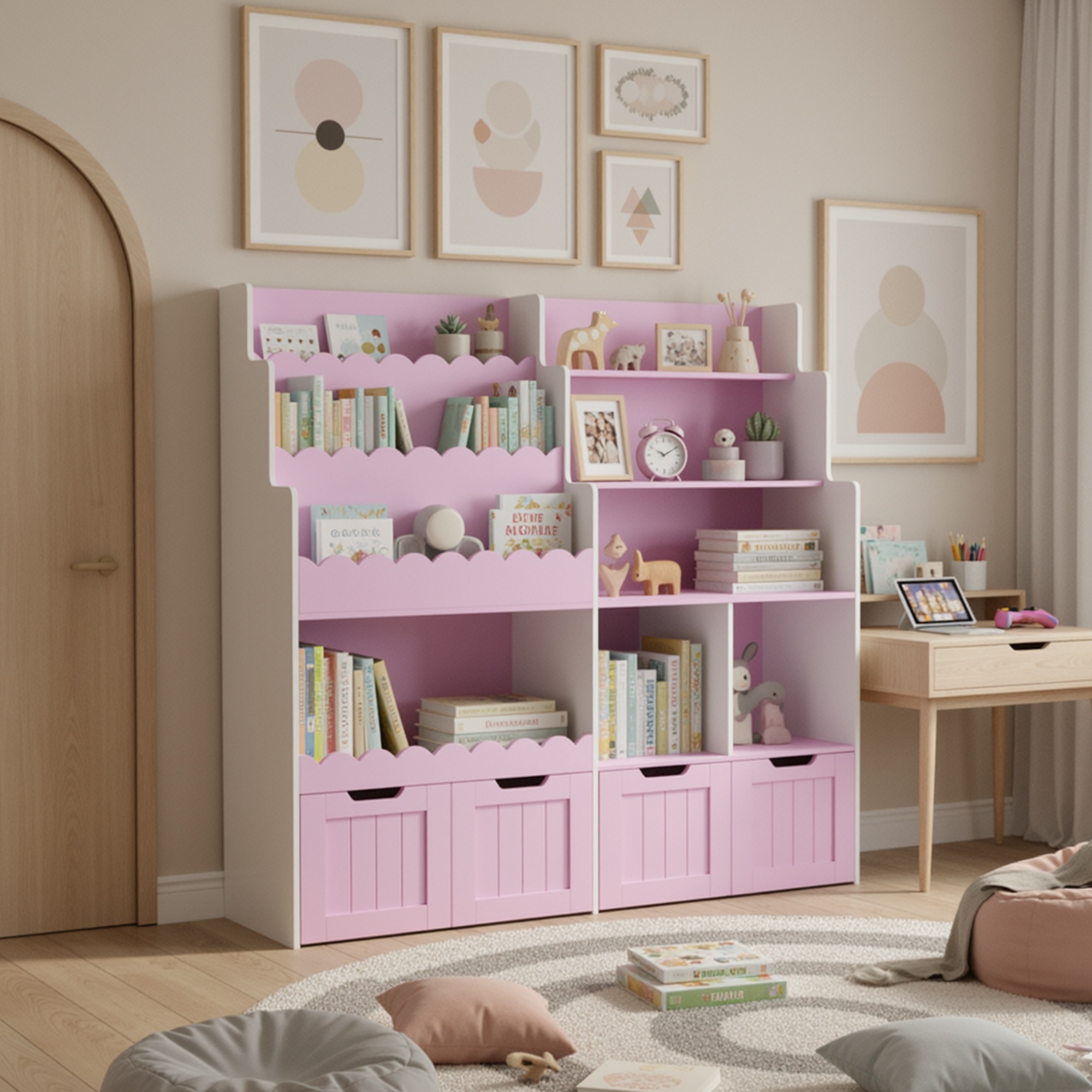 Image of Kealive Bookshelf, Chest Of Drawers, Storage Unit Bookcase, Organiser Bookshelf, Open Compartments And Drawers With Wheels, For Living Room And Study