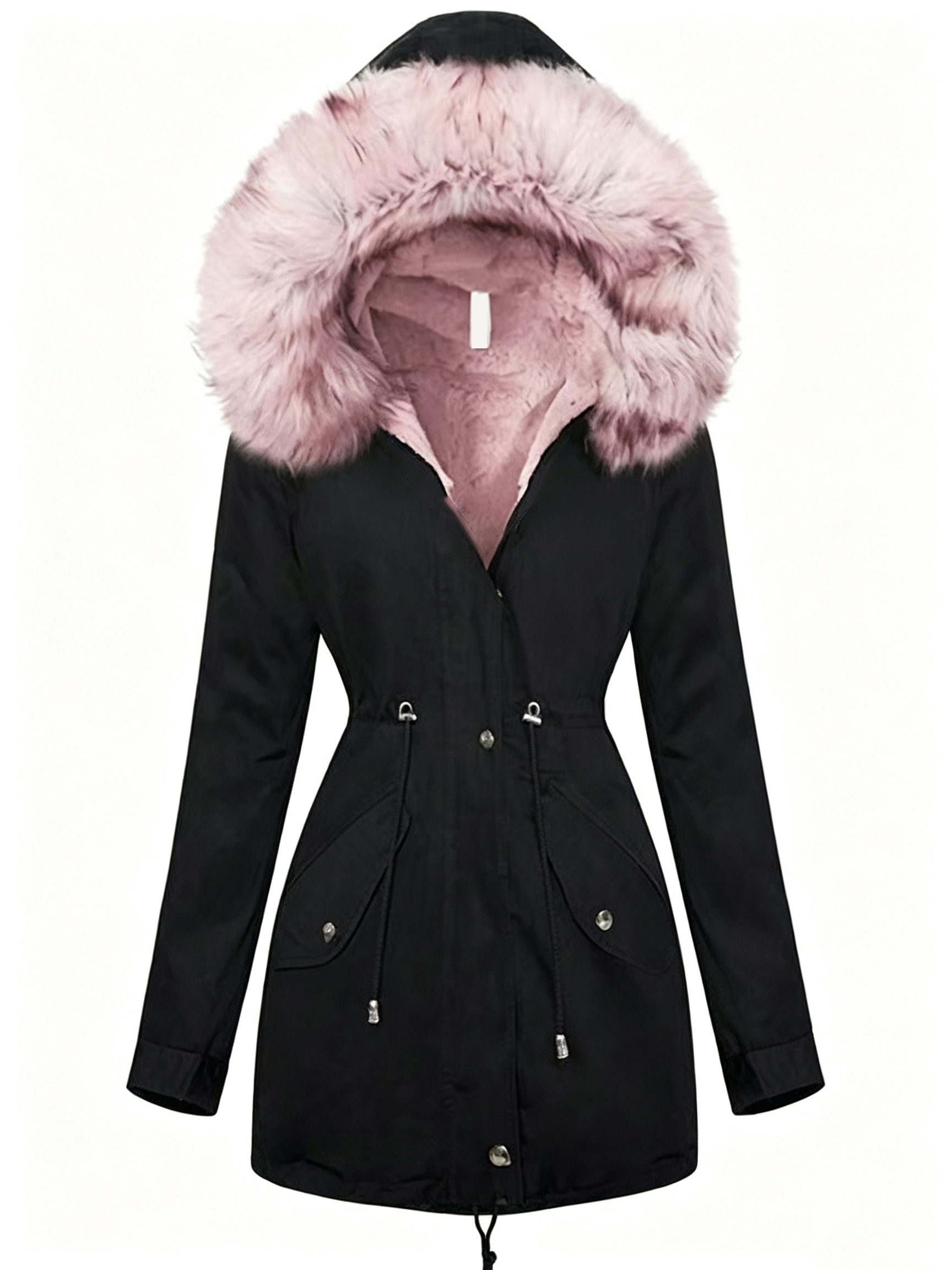 pinke   winterjacke, fleece dicke schwarze trenchcoat, jacke winter dicke herbst   elegante damen pufferjacke, schöner mantel, modischer farbblocker pufferjacke + asd1 jacke