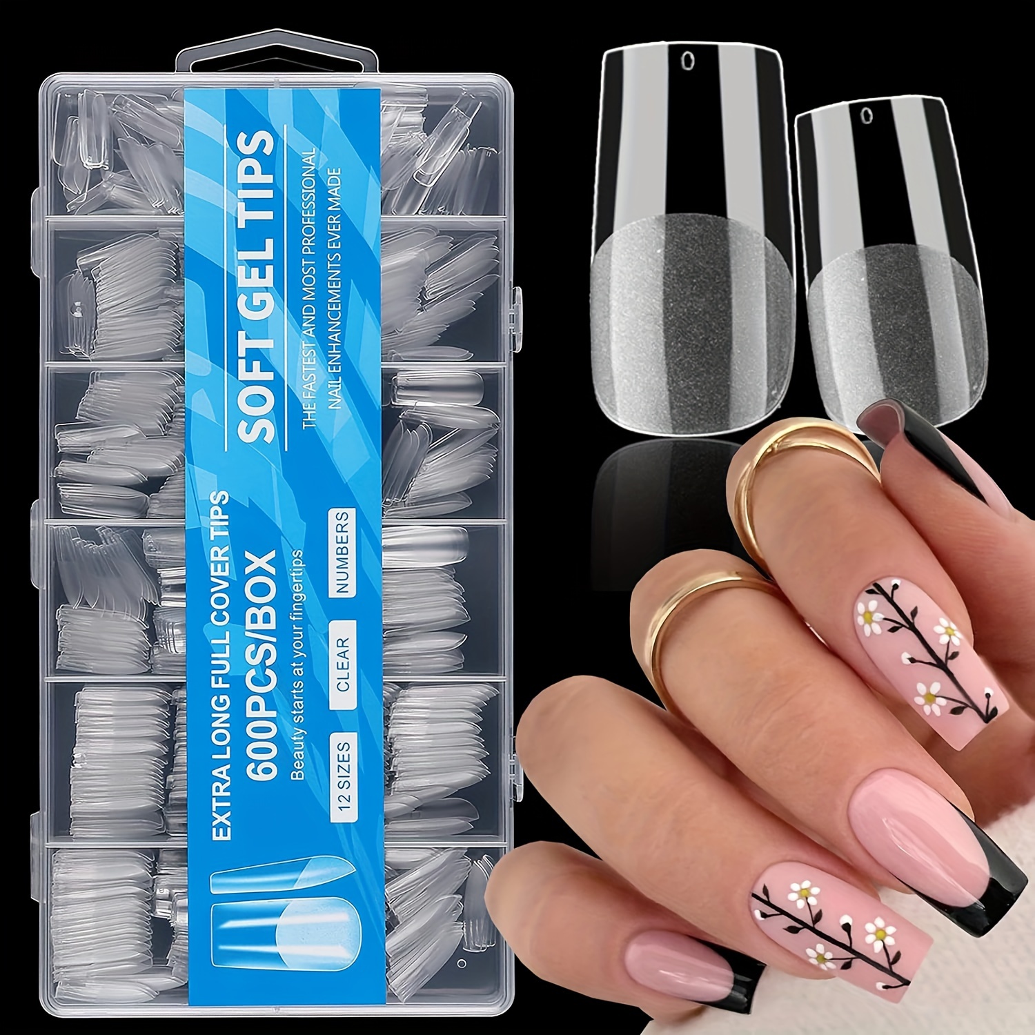 

600pc Long Square Gel Nail Tips Clear Fake Nail Short Soft Gel Nail Tips Full Cover False Nail Short Gel Square Nail Tips