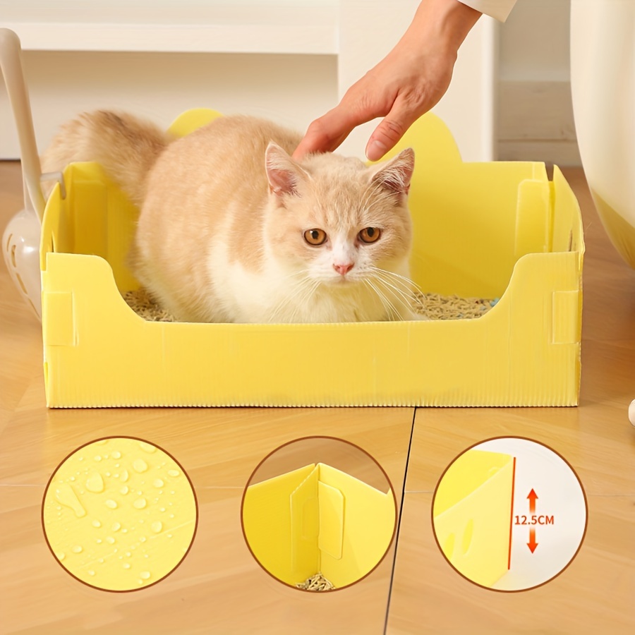 1PC Disposable Cat Litter Box for Pets up to 33lbs Foldable Waterproof Cardboard Litter Pan Square Shape for All Portable