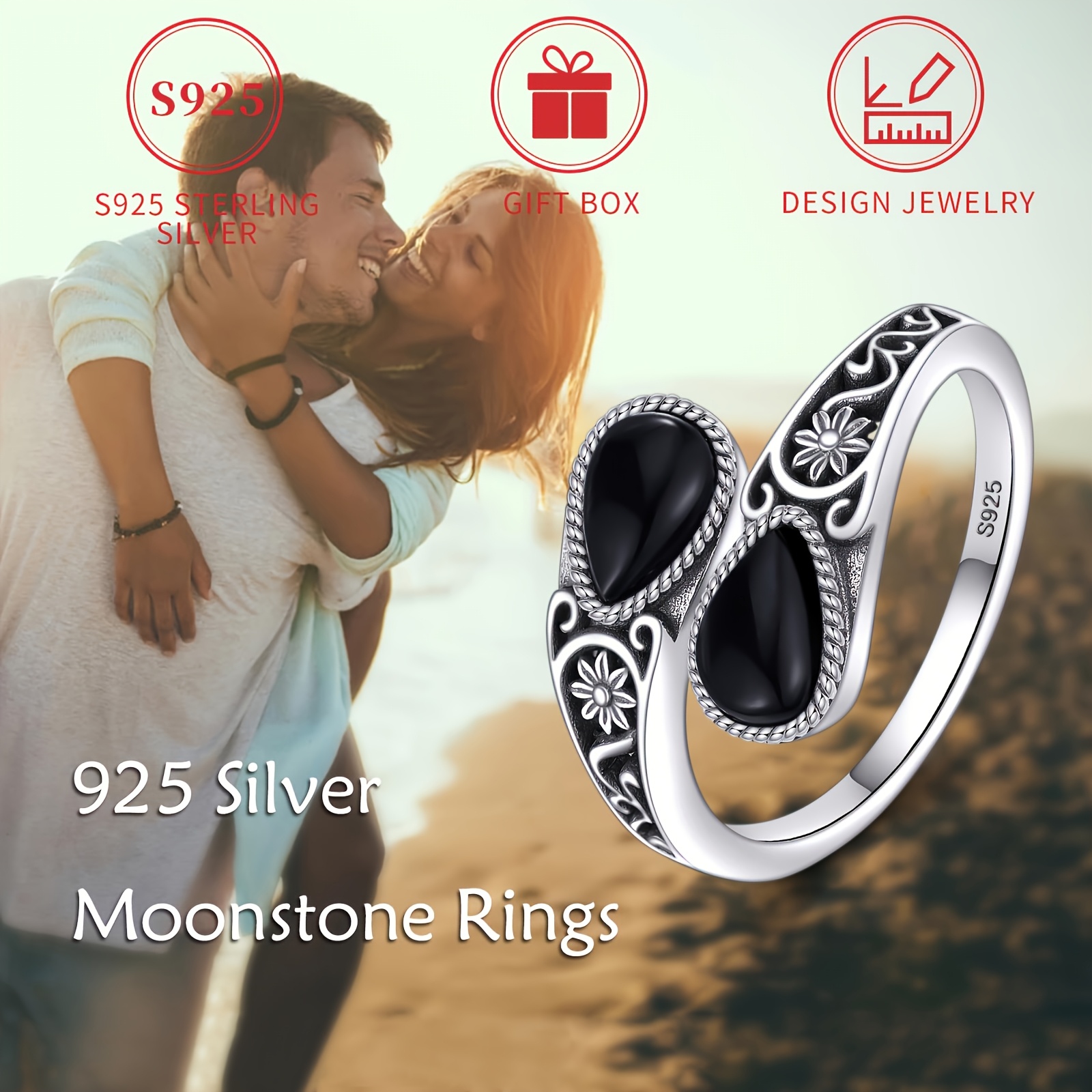 

Gift Box S925 Pure Silvery Black Women's Ring Spoon Ring Low Allergy Nickel-free Adjustable Thumb Jewelry Daily Party Holiday Gift