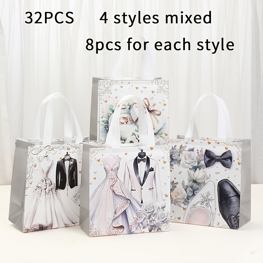 TEMU Regalo para Ella/Él, 32 piezas de para vestido de novia, traje, corbata y zapatos con temática de boda, bolsas de regalo de y , ideales para