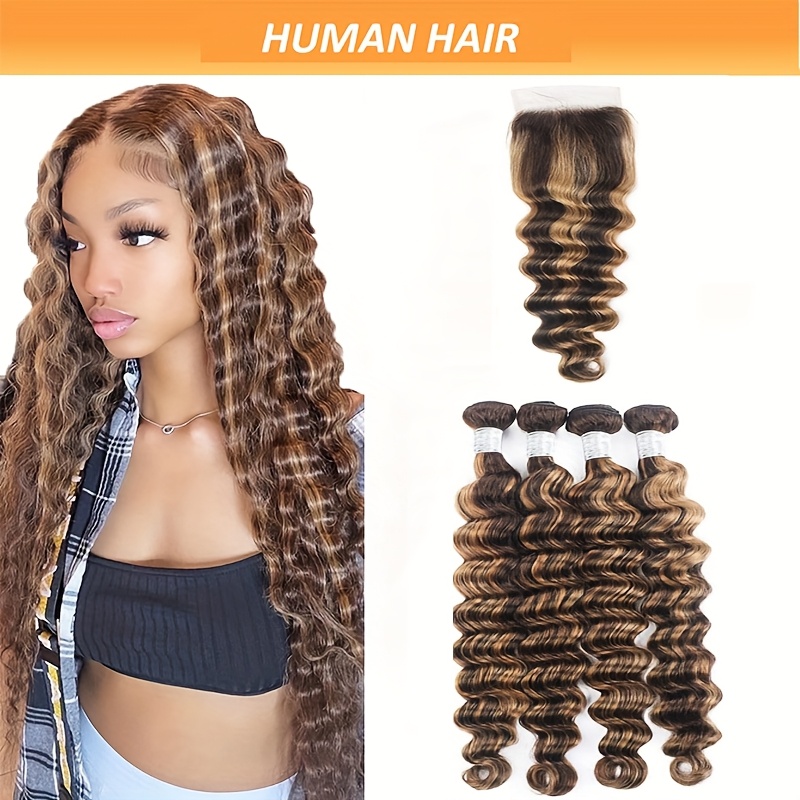 613 blonde hair extensions 2bundles 613 Blonde Color Deep Wave 2 Bundles with 4x4 Closure Virgin  main image 4
