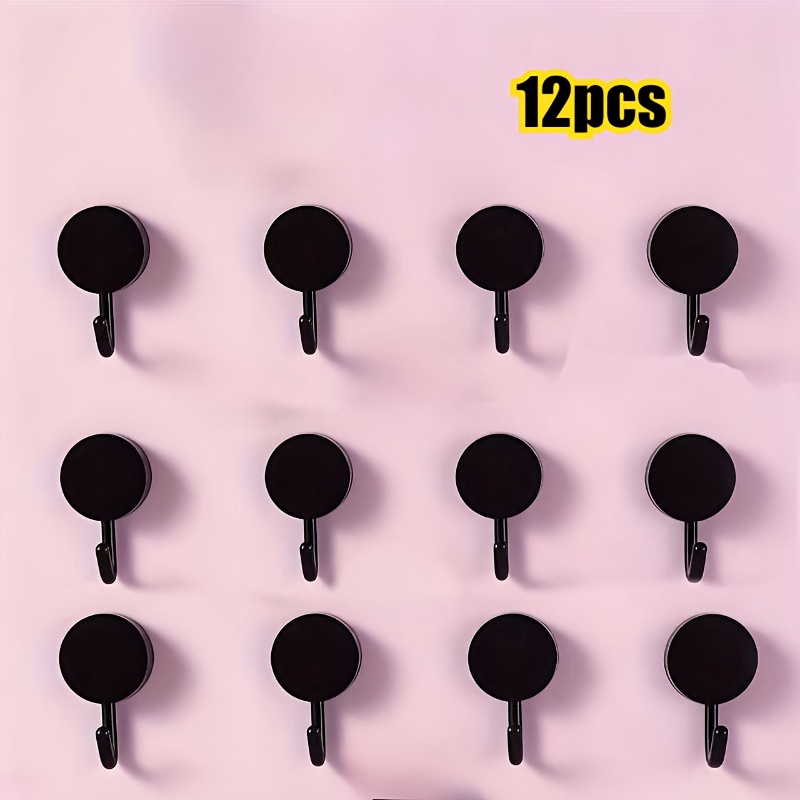 4pcs/5pcs/8pcs/12pcs Black Self-adhesive Wall Hooks - Practical Hook | , No Drilling Required, Fixed In Kitchen And Bathroom, Multifunctional Home Organization Hanger, Utility Hooks