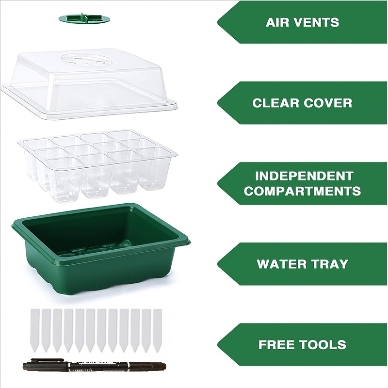 TEMU 12-hole Seed Tray Set, 1 Set Seed Tray And 12pcs Plant Labels And 1pc Marker Pen, Meeting Starter Creative Set, With Humidity Regulation