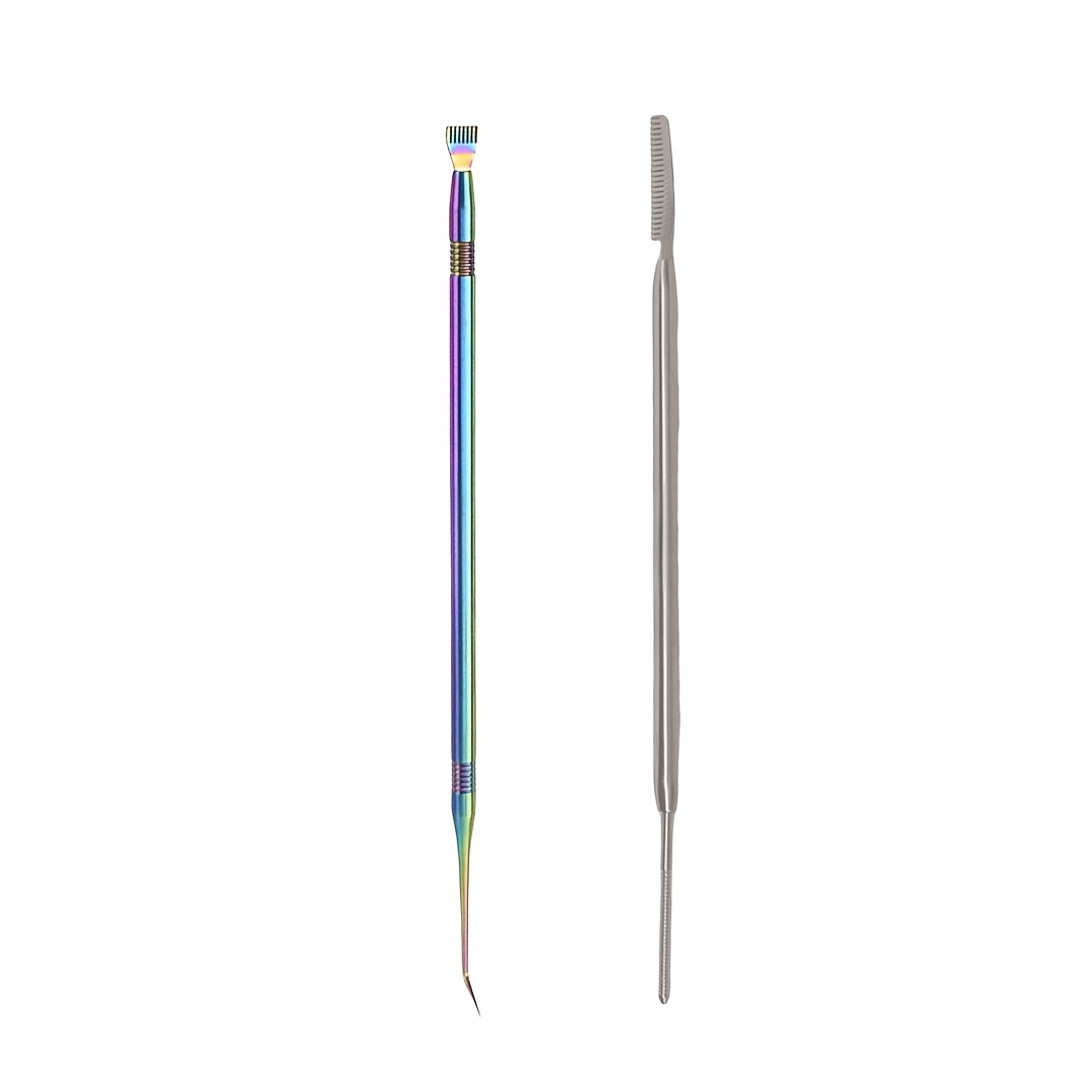 Image of 2pcs Stainless Steel Eyelash Comb Tweezer Set, Perm And Dye Separator Kit, For Styling, Home Makeup Tool, Beginner Makeup, Eye Makeup Tool, Mother's Day Gift, Beauty Trend