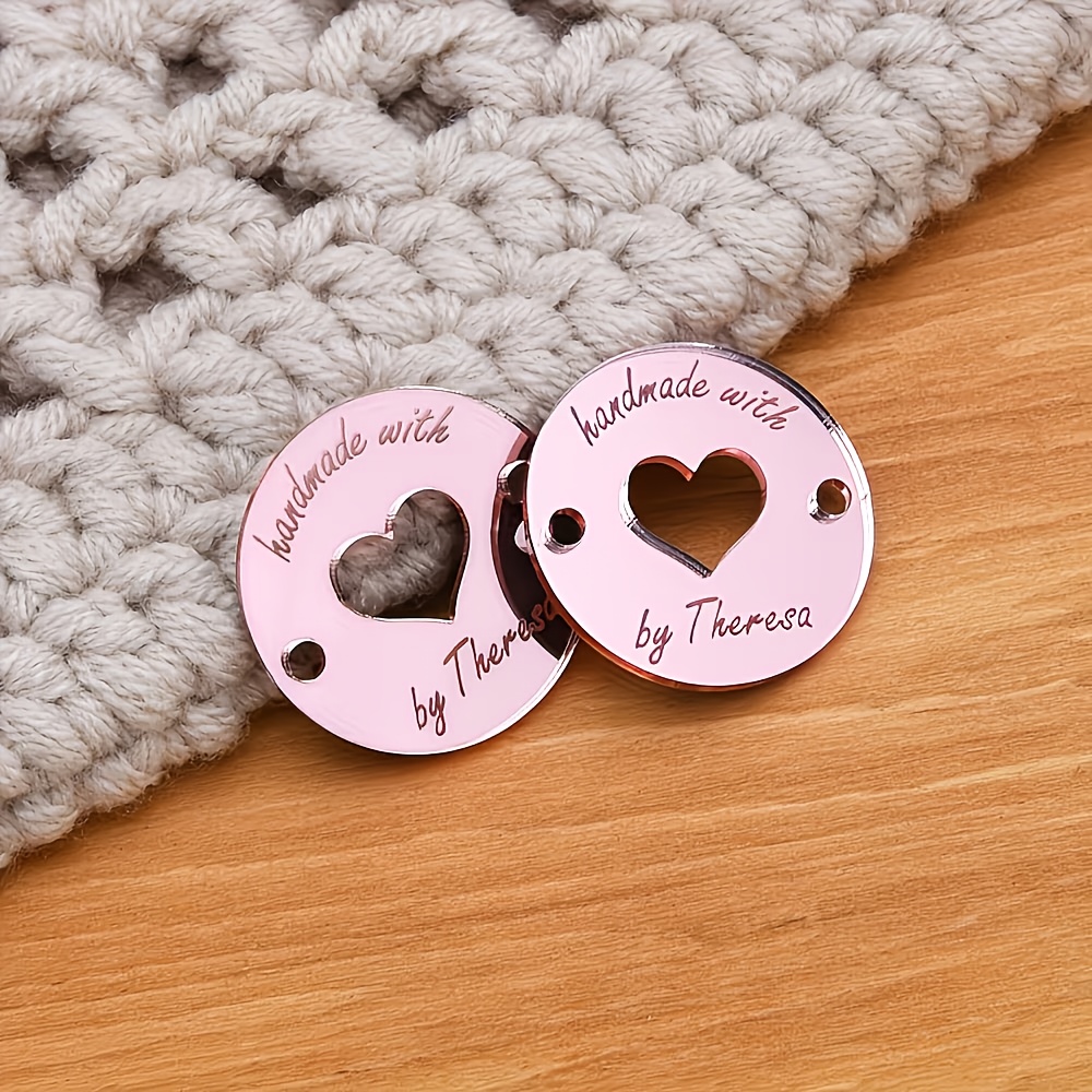 TEMU Custom Engraved Buttons, Personalized Mirror Acrylic Tags For Knitting, Artisan Product Labels, Name Tags, Handmade Labels | Supports Multiple