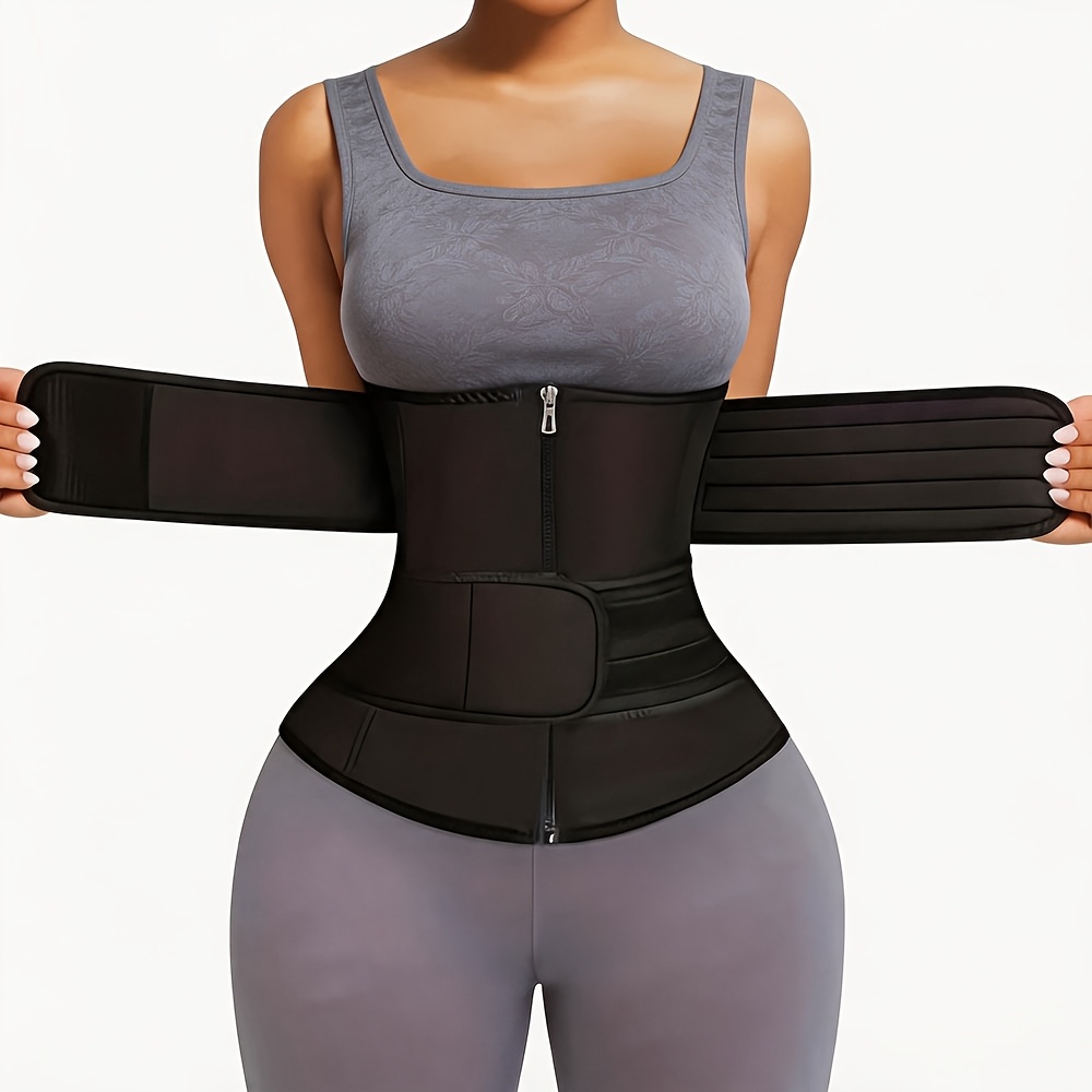 Image of Zipper Waist Trimmer With Double Belt, Waist Trainer, Fastener Compression Cincher, Women's Underwear And Shapewear