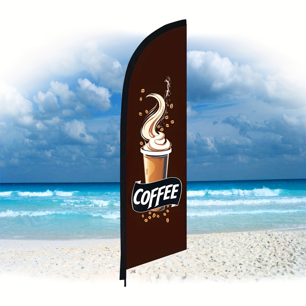 

Lightweight Double-sided Coffee Shop Feather Flag - 2x8ft Polyester Beach Banner For Outdoor Advertising & Decoration