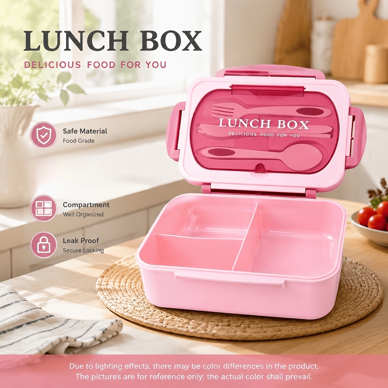 TEMU 2026 New Upgraded Model | Multi-compartment Lunch Box | 4 Color Options | Leak-proof Seal, Microwave Safe, Includes Portable Cutlery, Suitable