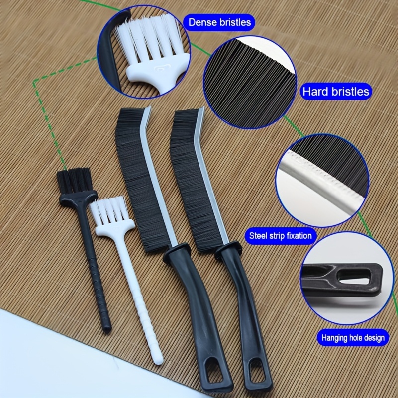 Un juego de 15 cepillos de limpieza, que incluye un cepillo para ranuras de puertas de refrigerador, un cepillo para tazas, un cepillo para limpiar la suciedad, un cepillo para limpiar teclados y un pequeño raspador. Adecuado para limpiar estufas de gas de cocina, tazas de té, batidores y ranuras de ventanas.