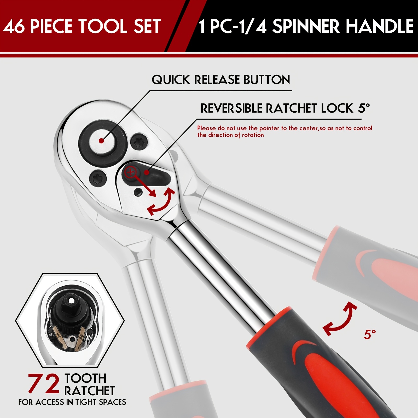 46pcs/set high   repair tool kit, made of durable steel, ratchet torque wrench, wrench, screwdriver, socket set combination, suitable for   tool kit of vehicles, bicycles and motorcycles, without battery details 2