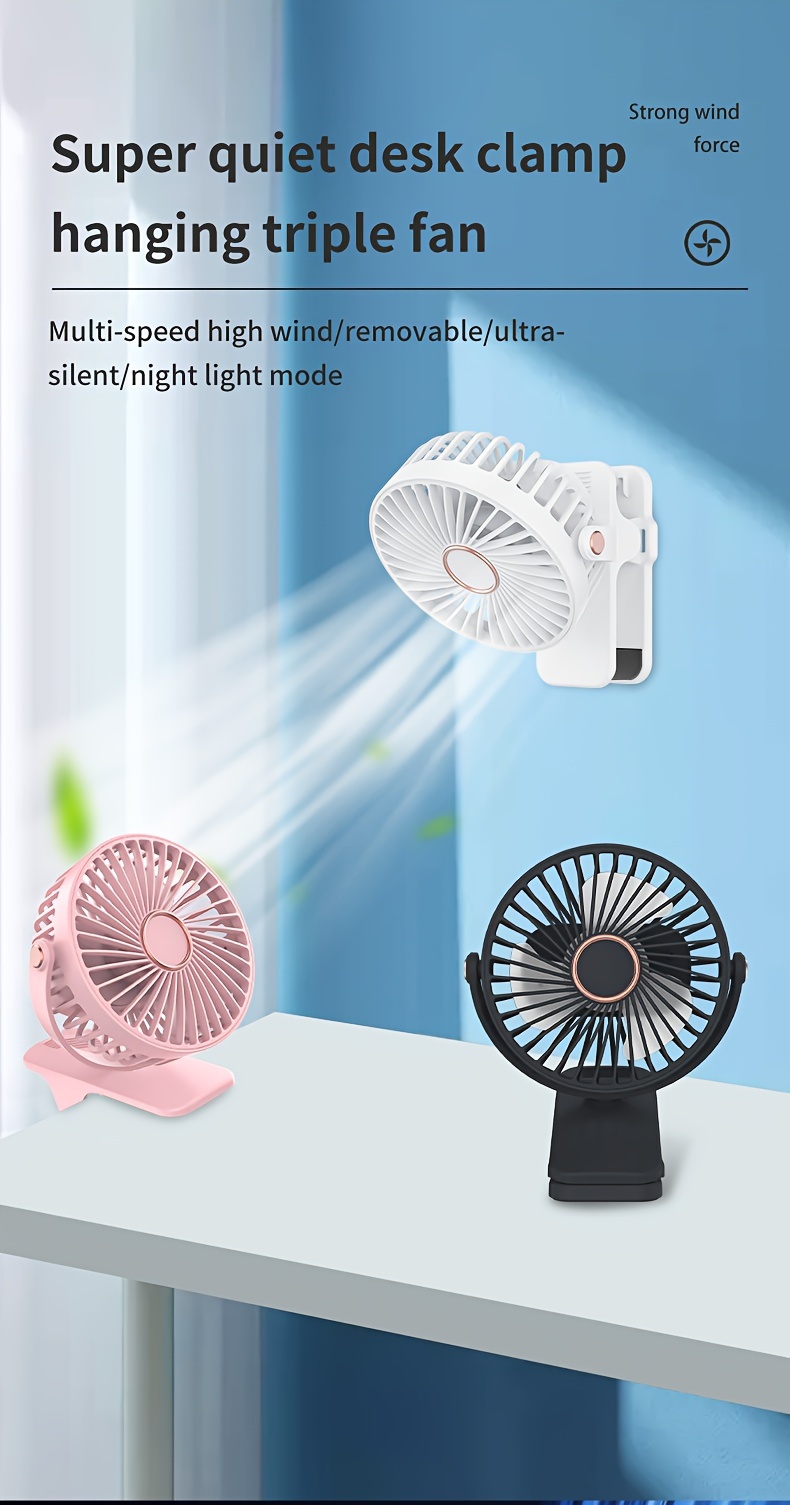   portable clip fan with 360 rotation high velocity personal table fan with rechargeable 800mah lithium battery usb charging   for dorm bedroom   circulation details 3