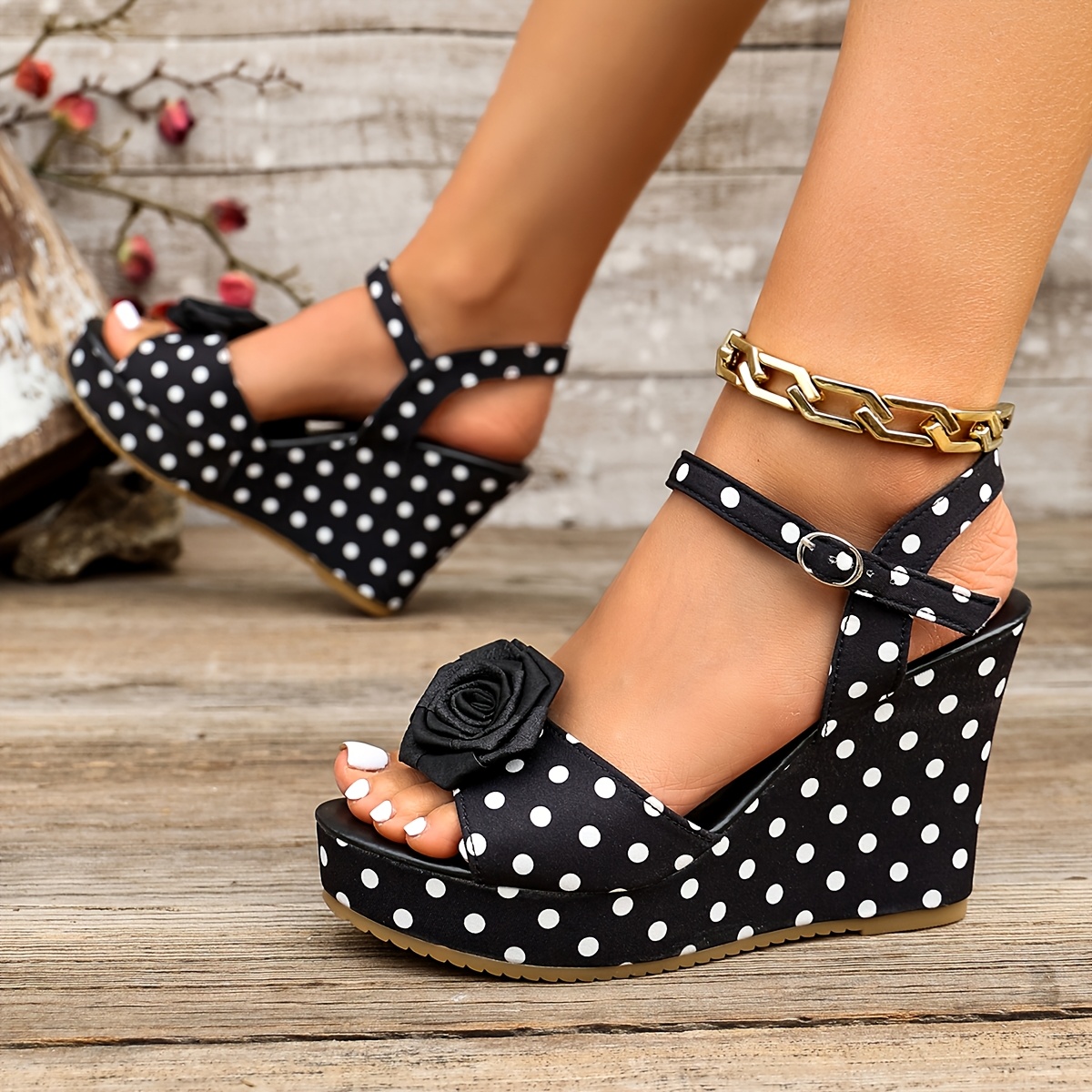 TEMU Talons hauts tendance pour femme avec plateforme épaisse, semelle intérieure de haute qualité, sandales rehaussantes, design combiné floral et à