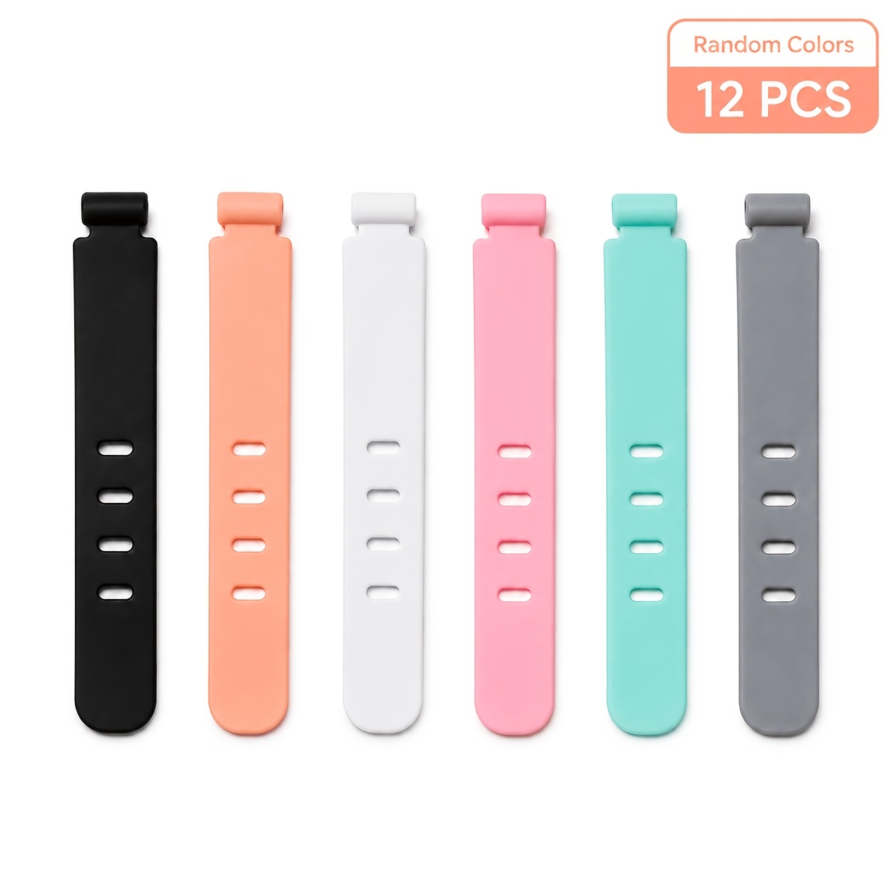 TEMU Random 12 Colors Adjustable Reusable Silicone Cable Organizer Data Cable Management Ties, Durable And Reusable, Multi-gear For Tightness, Easily