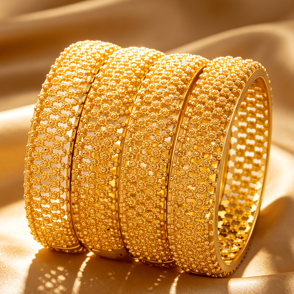 TEMU 4pcs Bohemian-style Stackable Bangles With Delicate , Unisex, Ideal Additions For Parties, Gatherings, And Travel Vacations, Gifts