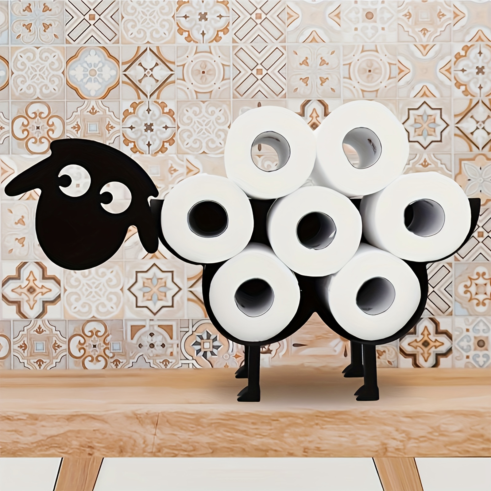 TEMU Sheep Toilet Paper Holder, Christmas Toilet Paper Holder Black Funny Wall-mounted Toilet Paper Stand, Animal Decoration Metal Toilet Paper