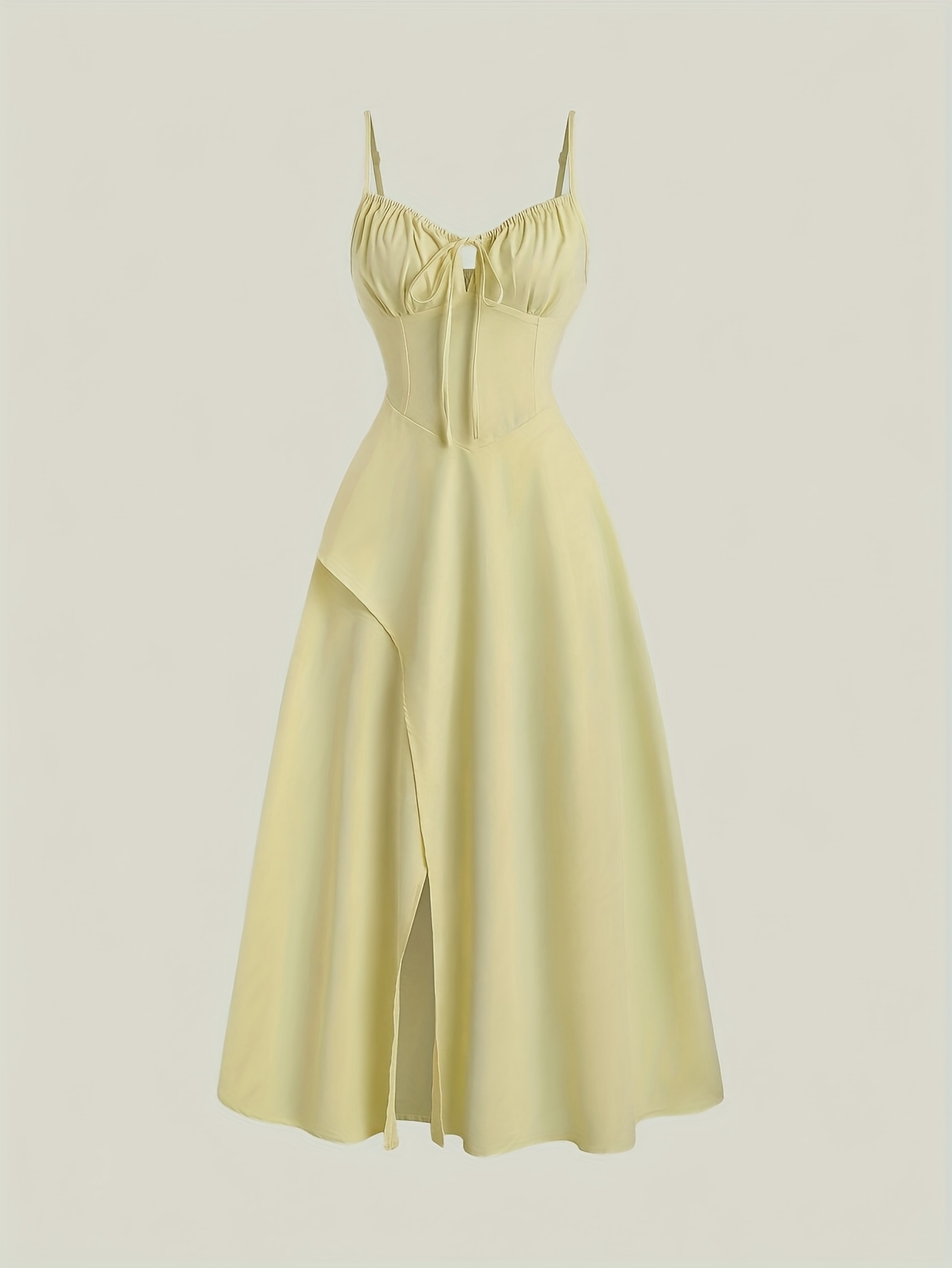 elegant shoulder ruched midi dress high slit solid color