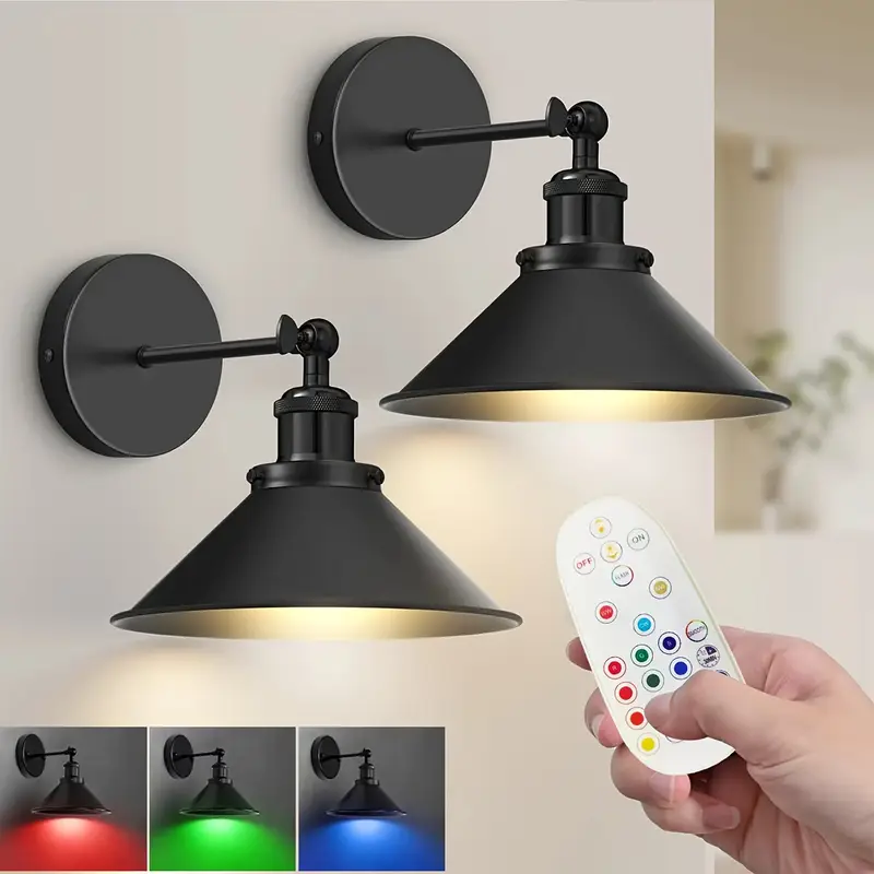 2er-Set batteriebetriebene Wandleuchten, Wandlampen mit Fernbedienung für Schlafzimmer, intelligente Zeitschaltuhr * dimmbar, USB-aufladbare RGB Vintage-Dekorations-Wandlampe für Wohnzimmer-Flur-Dekor