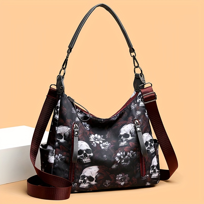 

Women's Large Capacity Trendy Skull Print Personalized Daily Commuting Shoulder Bag Large Capacity Tote Bag Halloween Bag