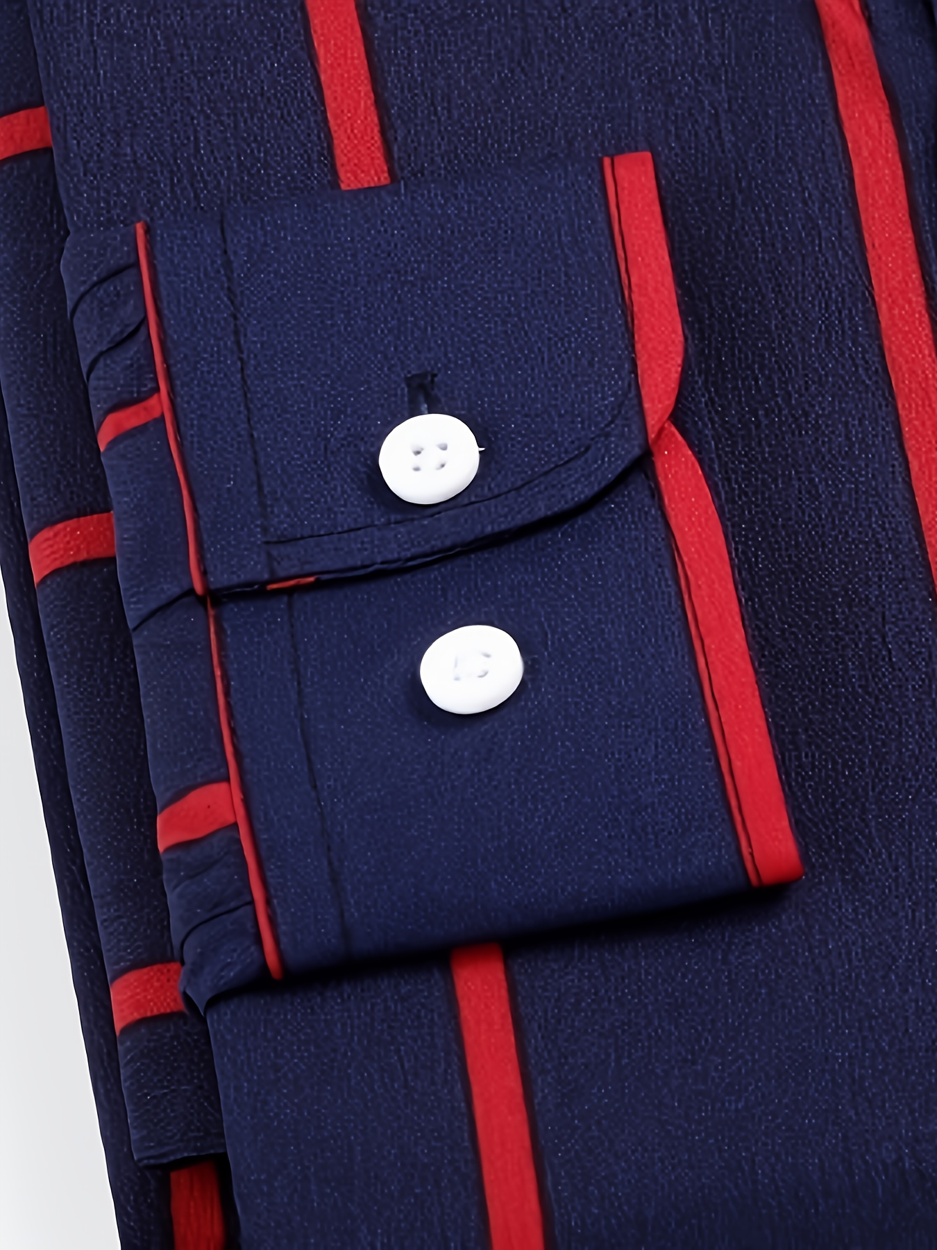 *'s Navy Blue Red Striped Long Sleeve Dress Shirt Casual Non-Stretch  Polyester Fabric, Button-Up Collar Design with Chest Pocket Spring/Fall