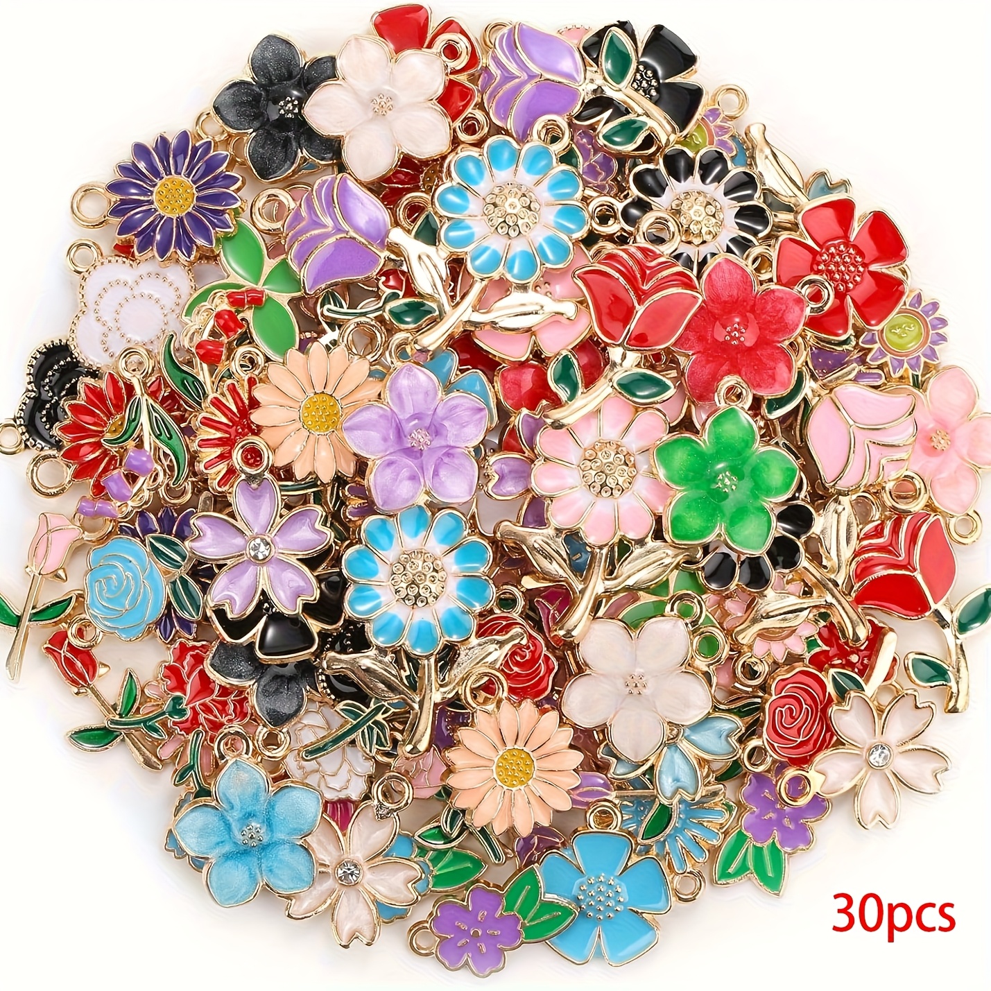TEMU 30pcs/50pcs/100pcs Breloques Fleur à Ressort pour la Fabrication de Bijoux et Bracelets, Lot En Vente Au Détail de Breloques Métalliques
