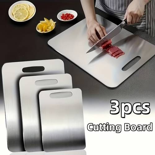 item picture 3pcs titanium cutting boards 2026 new upgrade heavy duty rust resistant bpa free easy to saving rounded edges hook handles durable kitchen prep boards for meat vegetables and fruits home outdoor bbq and gifts